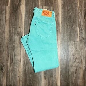Levis 501 Button Fly Cyan Classic Denim Jeans Men’s Waist 33 x 29 Straight Leg